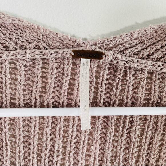 Free People Mauve Taupe Knit Open Front Sweater Shrug Vest Small Cotton Linen - Picture 6 of 11